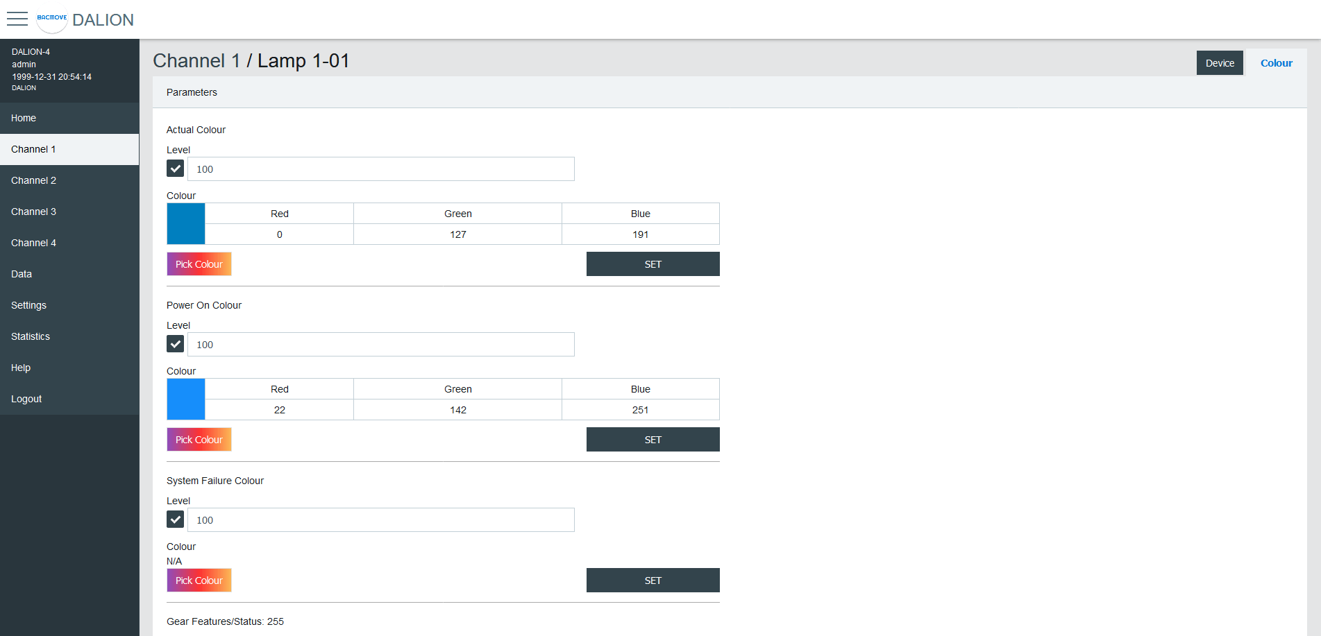 DALI Lamp Colour Parameters