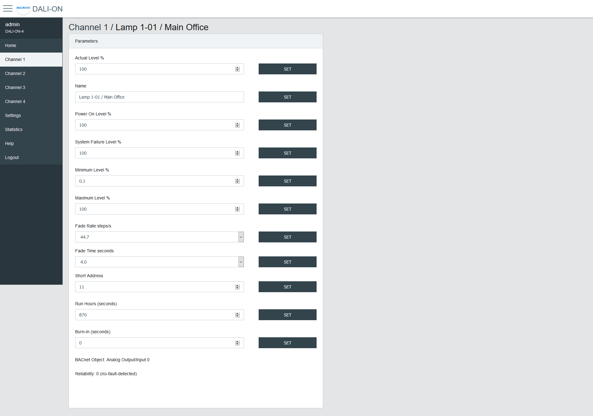 DALI Lamp Parameters