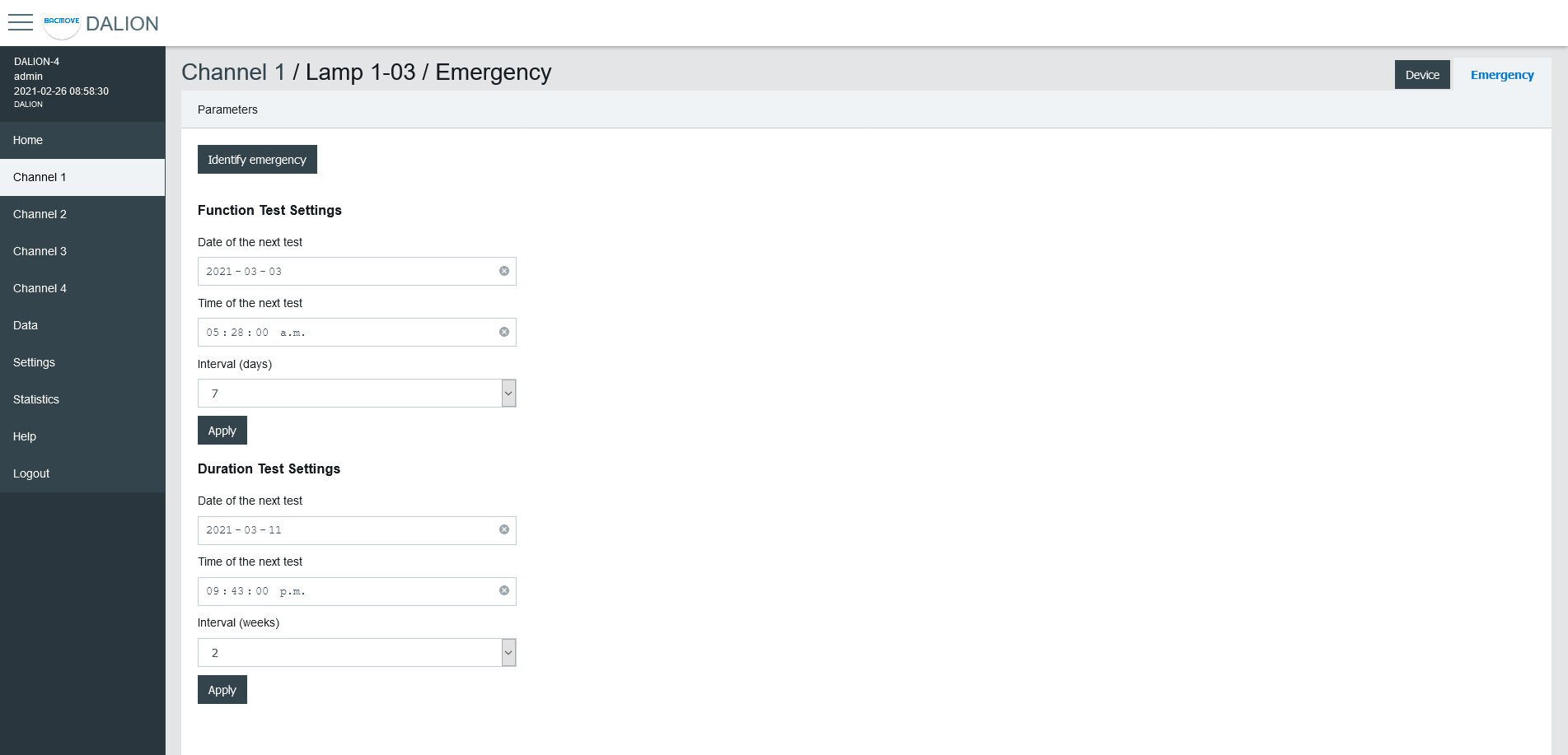 DALI Lamp Emergency Parameters
