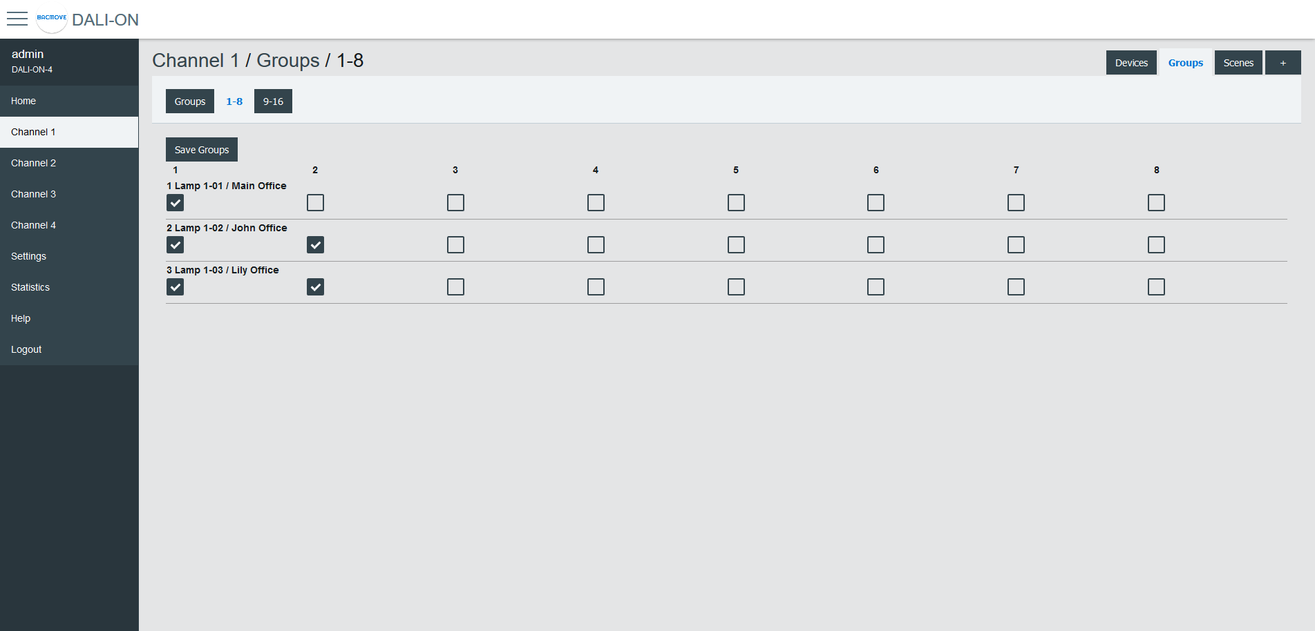 DALI Lamp Groups 0-7
