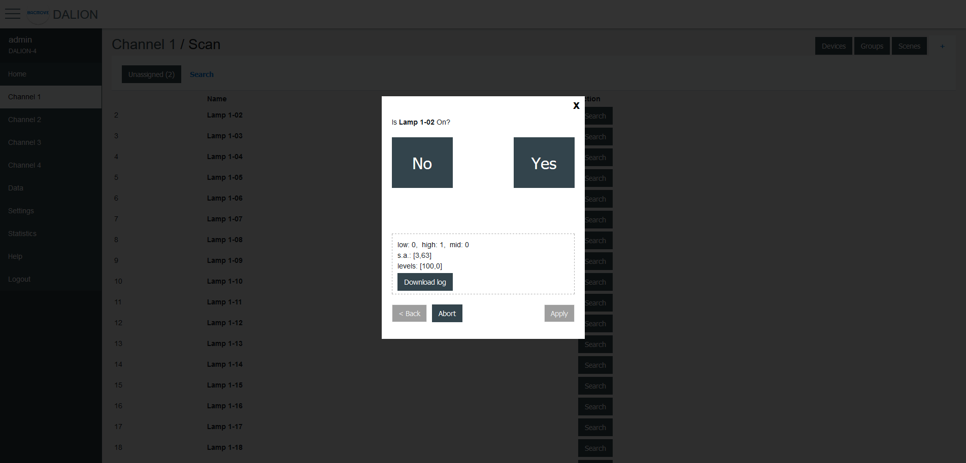 DALI Scan Search Yes - No