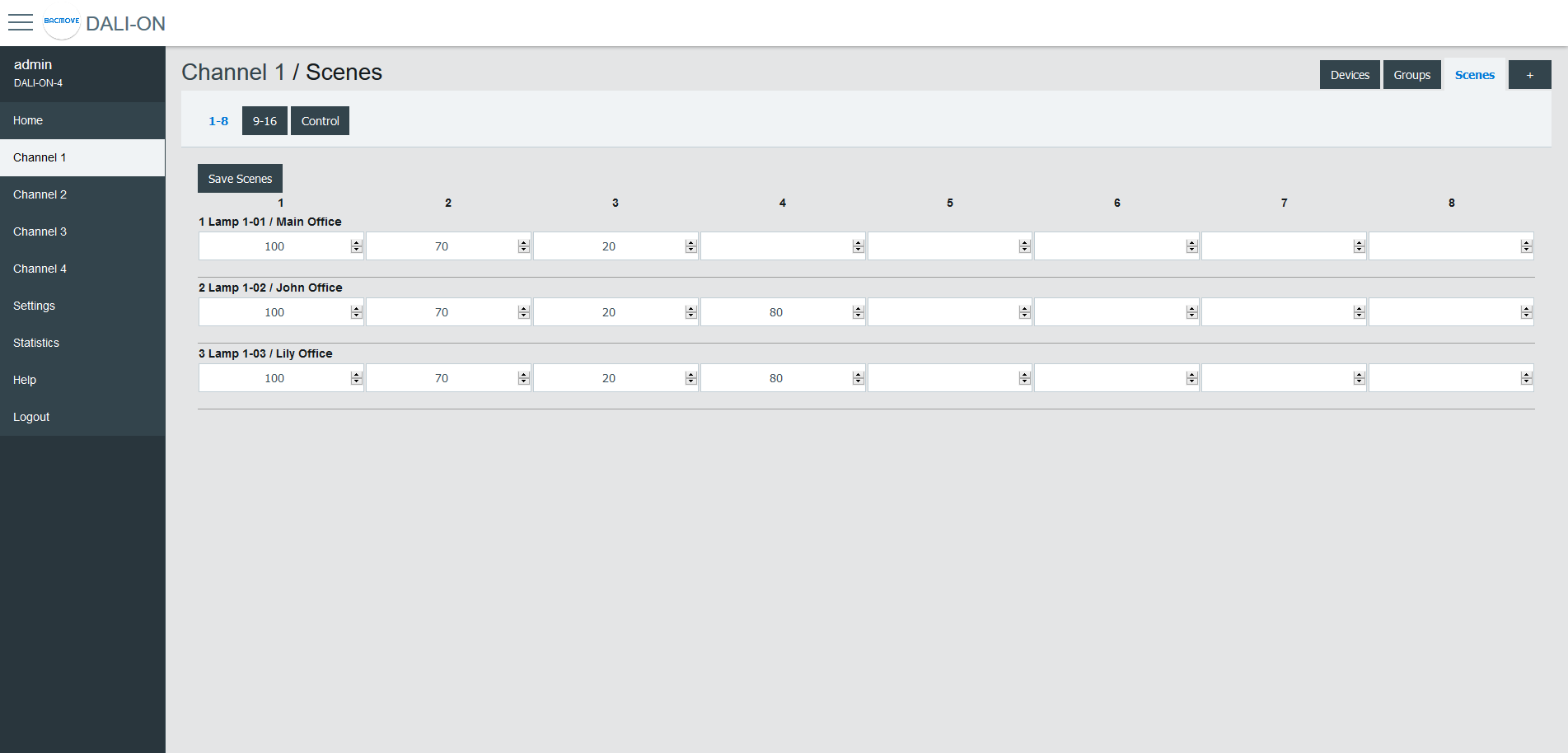 DALI Lamp Scenes 0-7