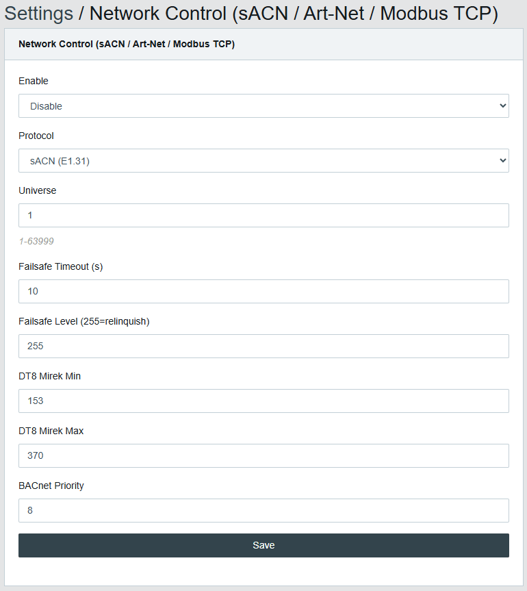Network Control Settings