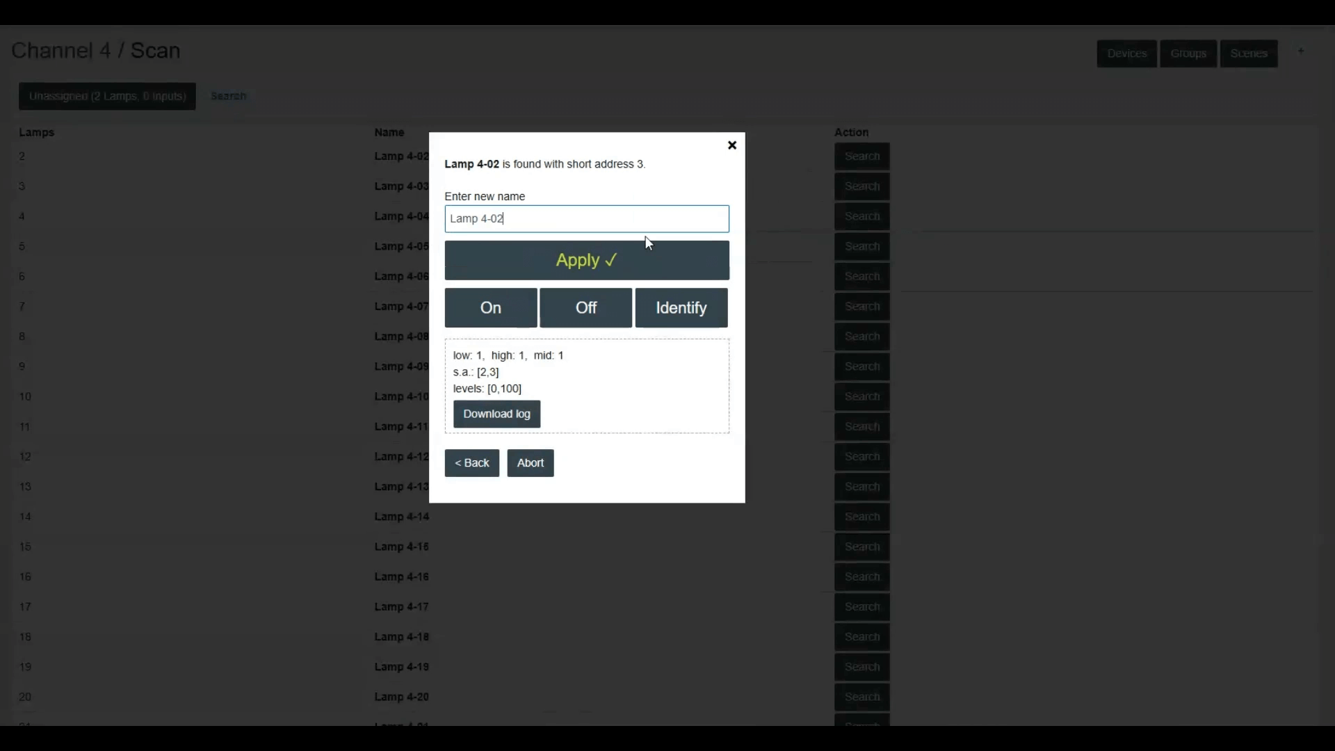 Image of DALION Getting Started - DALI COMMISSIONING - UNASSIGNED DEVICES - SEARCH