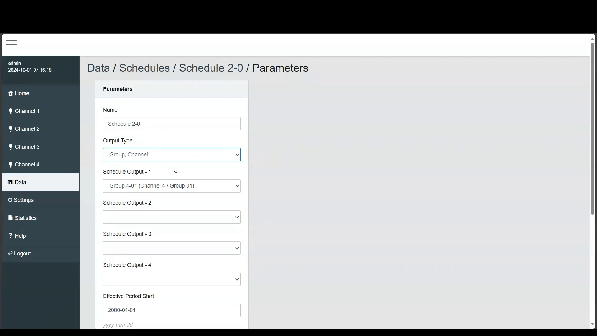 Image of DALION Getting Started - Schedule - Parameters