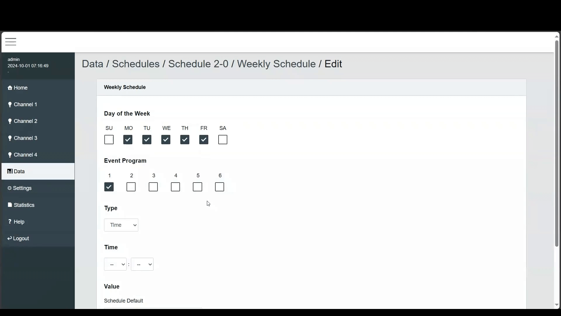 Image of DALION Getting Started - Schedule - Weekly Schedule Edit