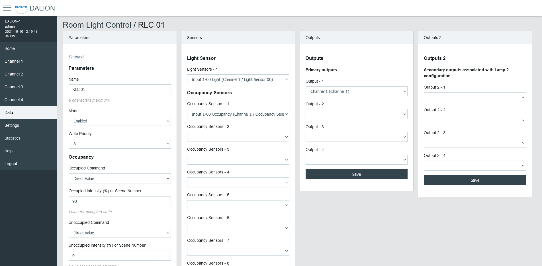 Room Light Control Parameters