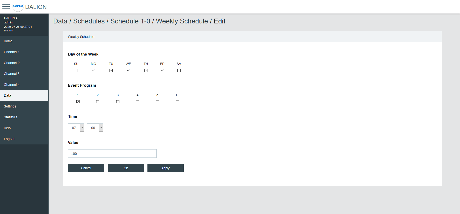 Weekly Schedule Edit